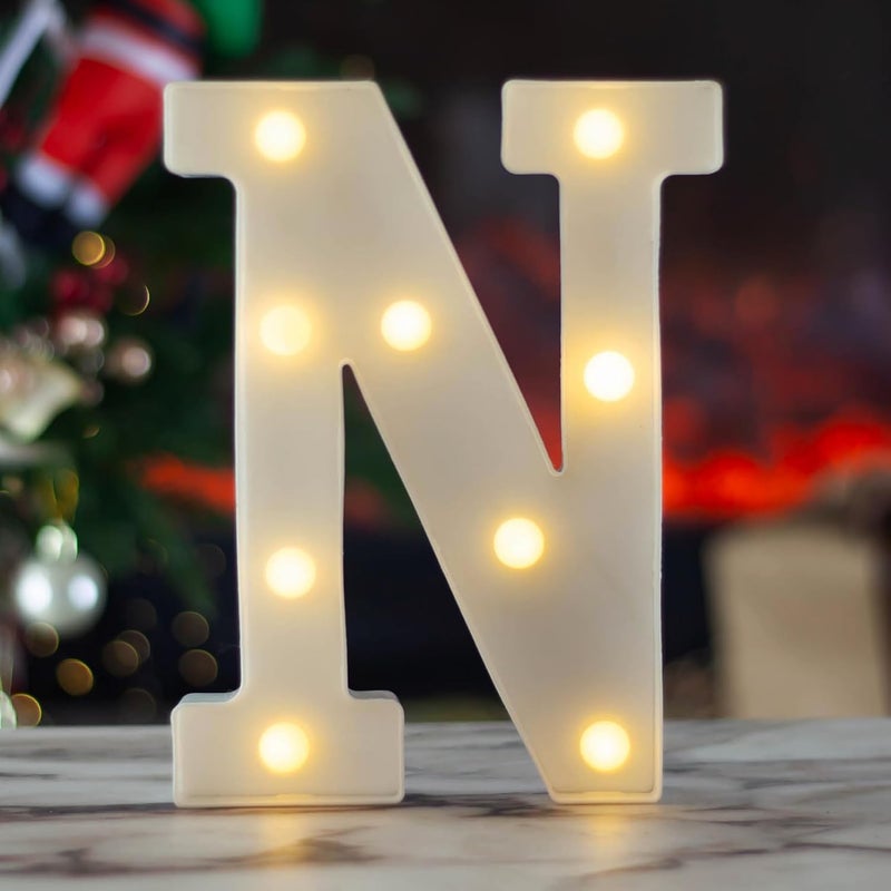 SKYPHAROS LED Marquee Letters, White 26 Alphabet Light Up Letters, Battery Powered LED Letter Lights for Birthday Party, Christmas Night, Home, Bar, Graduation, Wedding Decoration(N) - Image 1